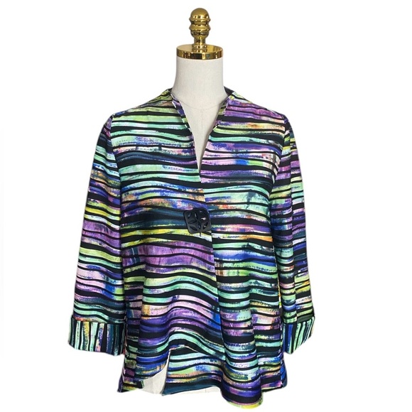 JOSEPH RIBKOFF Multicolored Rainbow Striped Textured Classic Blazer Size 8 - Picture 3 of 12